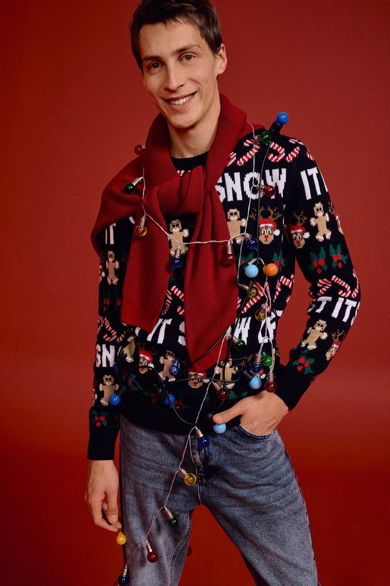 DeFacto Blue Man Christmas Themed Standard Fit Knit Pullover Casual - Image 1